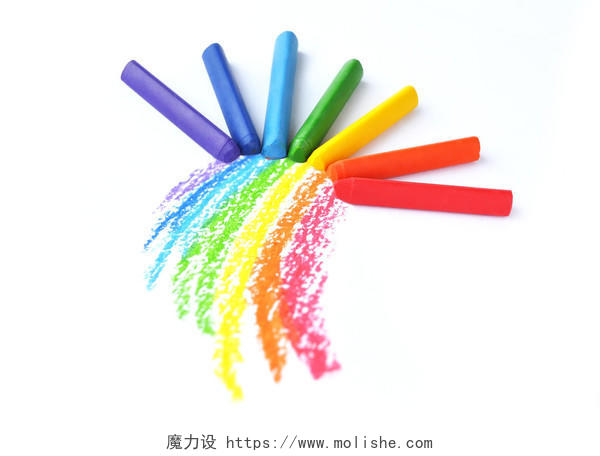 孩子的画彩虹和五颜六色的彩笔在白色背景上孤立六一儿童节61儿童节